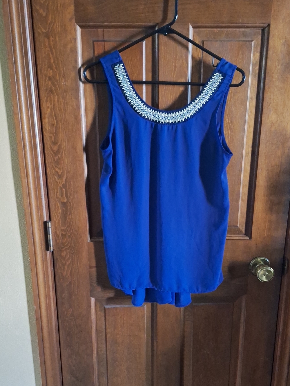 Socialite Navy Blue Sleeveless Camisole with Beaded Neckline
